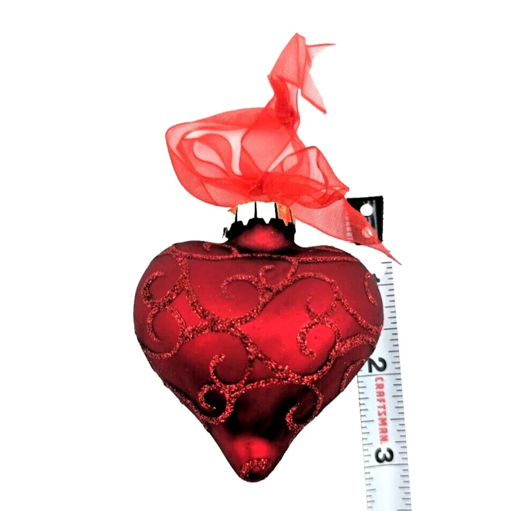 Red Heart Shaped Ornament with Elegant‎ Glitter Design